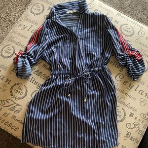 Blue and white striped dress with collar
